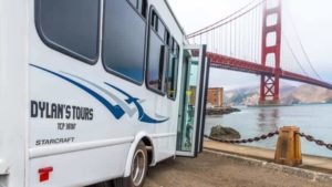 white dylan's tour bus