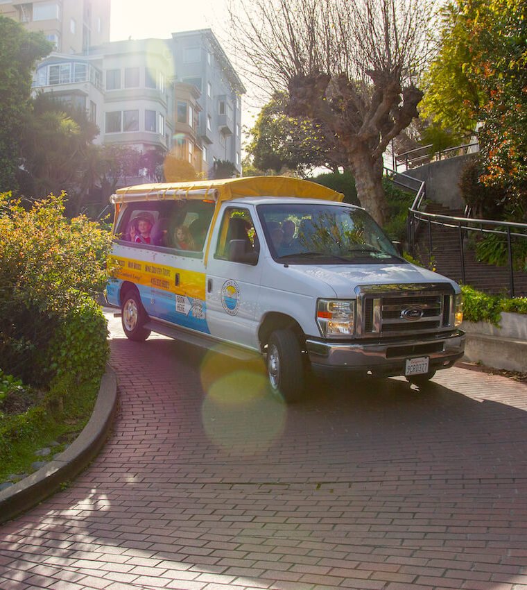 Lombard Leap in open air vehicle on Dylan's Tours drive