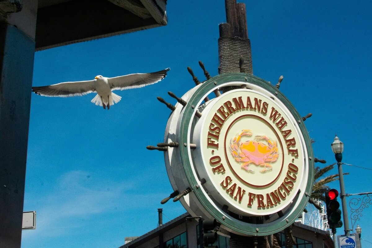 Iconic Fisherman's Wharf Sign with Seagull in San Francisco