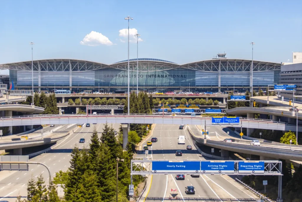 Exterior view of San Francisco International Airport (SFO), where you'll arrive for World Cup and Super Bowl in San Francisco