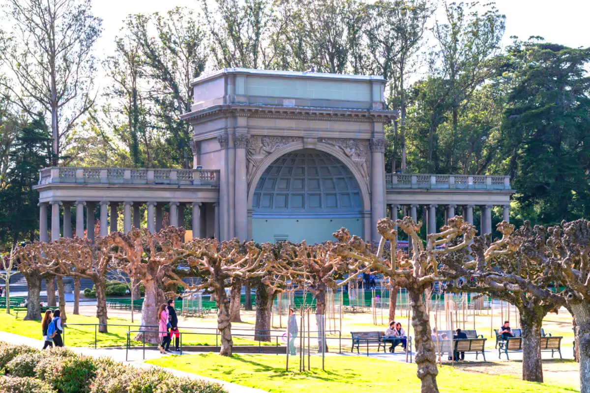 Entrance to Golden Gate Park in San Francisco with the Spreckels Temple of Music in view.